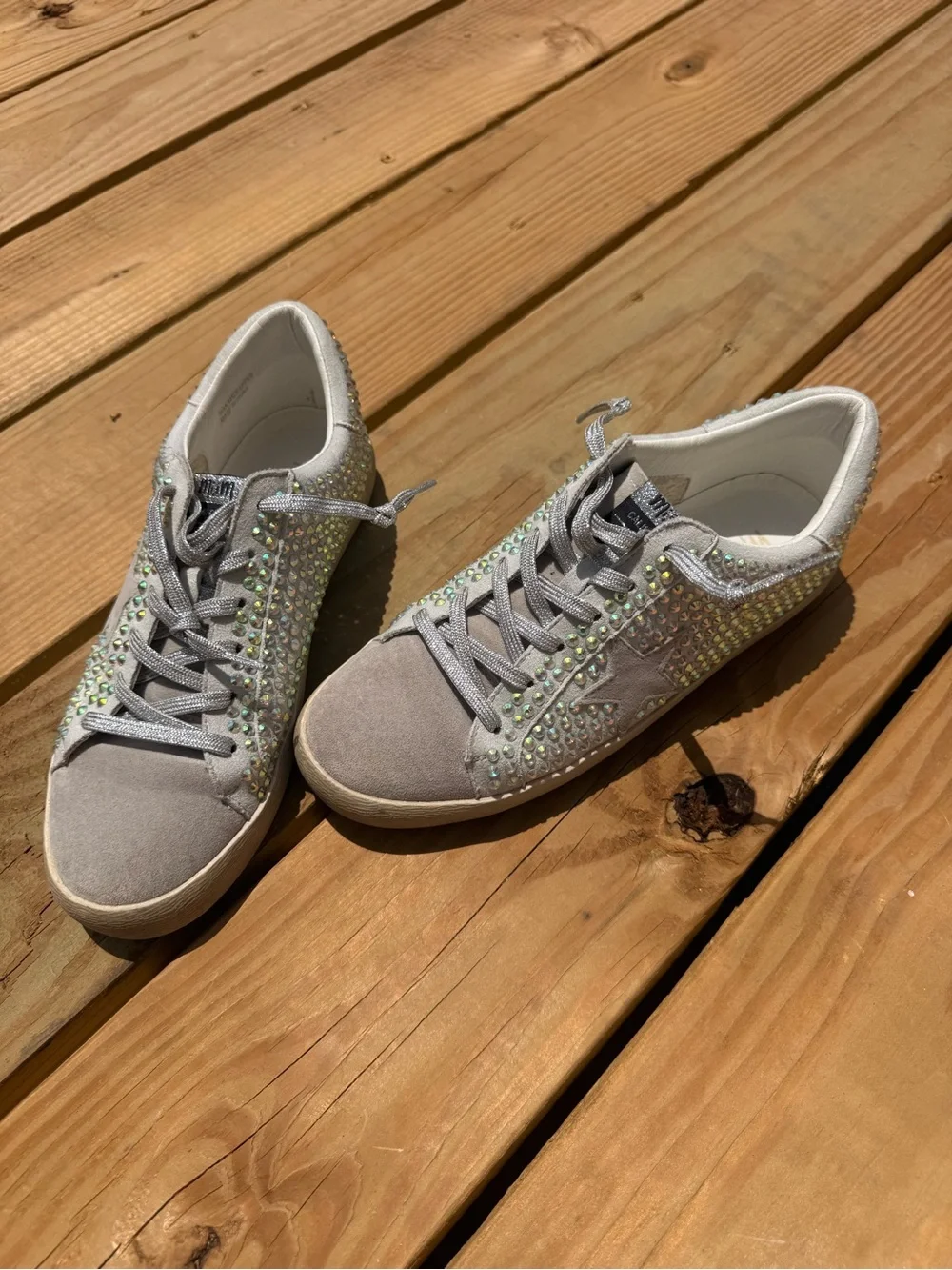 Miracle Miles Light Silver Crystal-Studded Lace-Up Sneakers